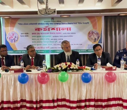 নারায়ণগঞ্জ বন্দর উপজেলার সায়রা গার্ডেনে এক কর্মশালায় প্রধান অতিথির বক্তব্য দেন নির্বাচন কমিশনার মো. আনোয়ারুল ইসলাম সরকার। ছবি: বাসস