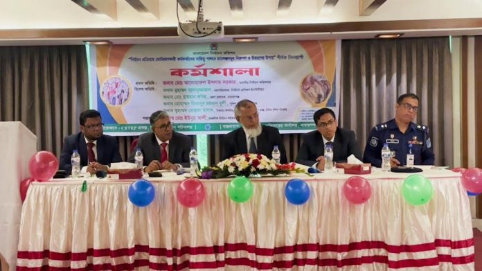 নারায়ণগঞ্জ বন্দর উপজেলার সায়রা গার্ডেনে এক কর্মশালায় প্রধান অতিথির বক্তব্য দেন নির্বাচন কমিশনার মো. আনোয়ারুল ইসলাম সরকার। ছবি: বাসস